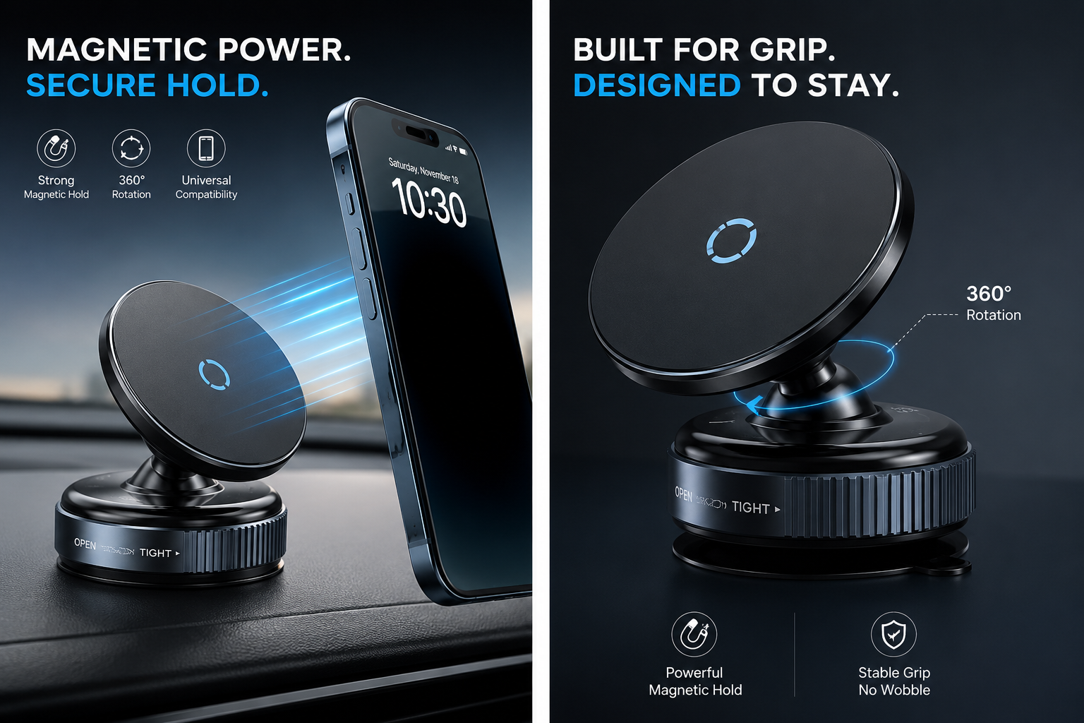 Car Dashboard Phone Holder 360° Vacuum Magnetic Phone Stand 2