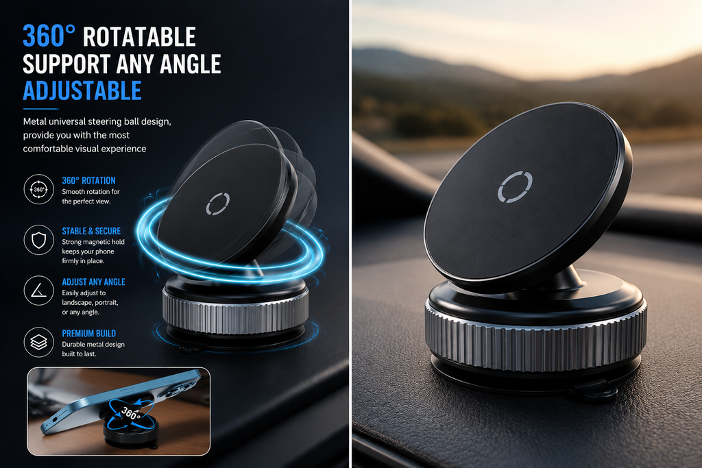 Car Dashboard Phone Holder 360° Vacuum Magnetic Phone Stand 2